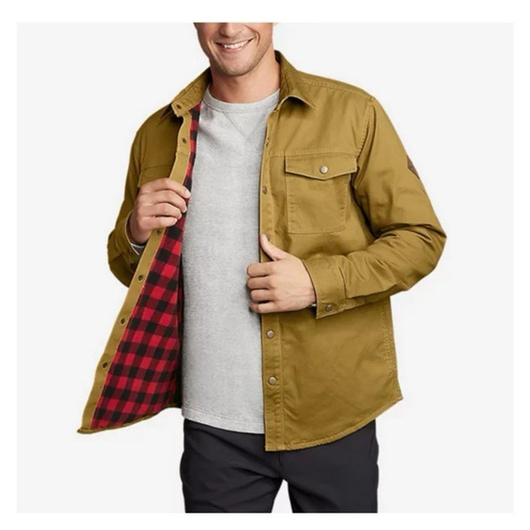Eddie Bauer Mens Legend Wash Flex Fleece-Lined Shirt Jacket Medium Shacket Tan - Picture 1 of 10